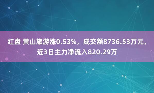 红盘 黄山旅游涨0.53%，成交额8736.53万元，近3日主力净流入820.29万