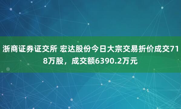 浙商证券证交所 宏达股份今日大宗交易折价成交718万股，成交额6390.2万元
