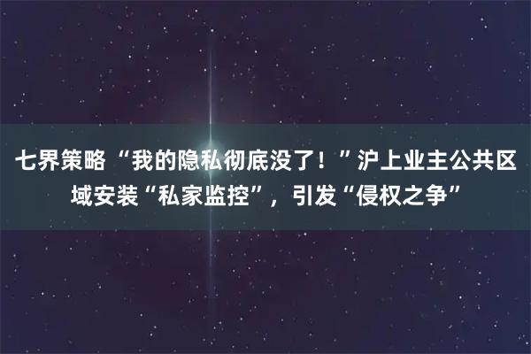 七界策略 “我的隐私彻底没了！”沪上业主公共区域安装“私家监控”，引发“侵权之争”