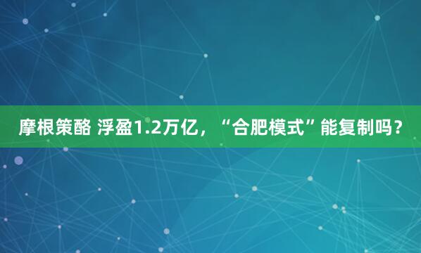 摩根策酪 浮盈1.2万亿，“合肥模式”能复制吗？